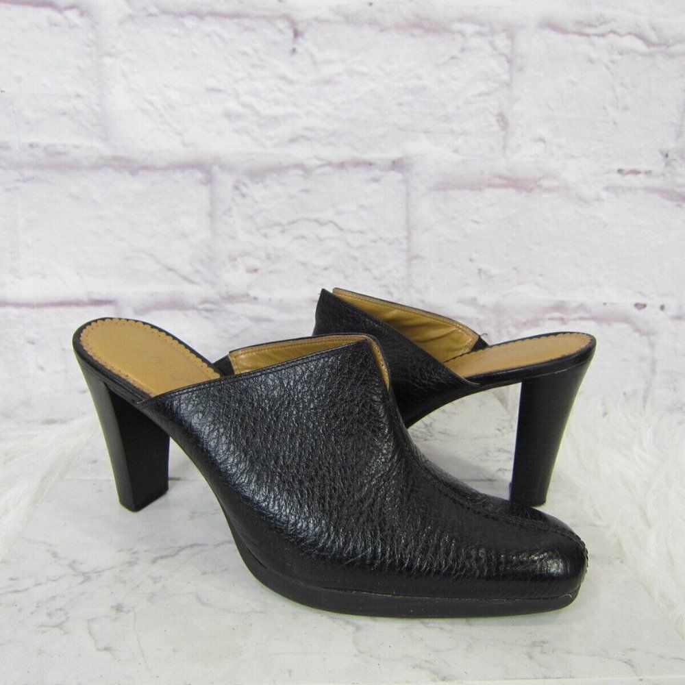 Unisa Black Pebbled Leather Block Heel Clogs “Sultana” Women’s Size 8 B EUC